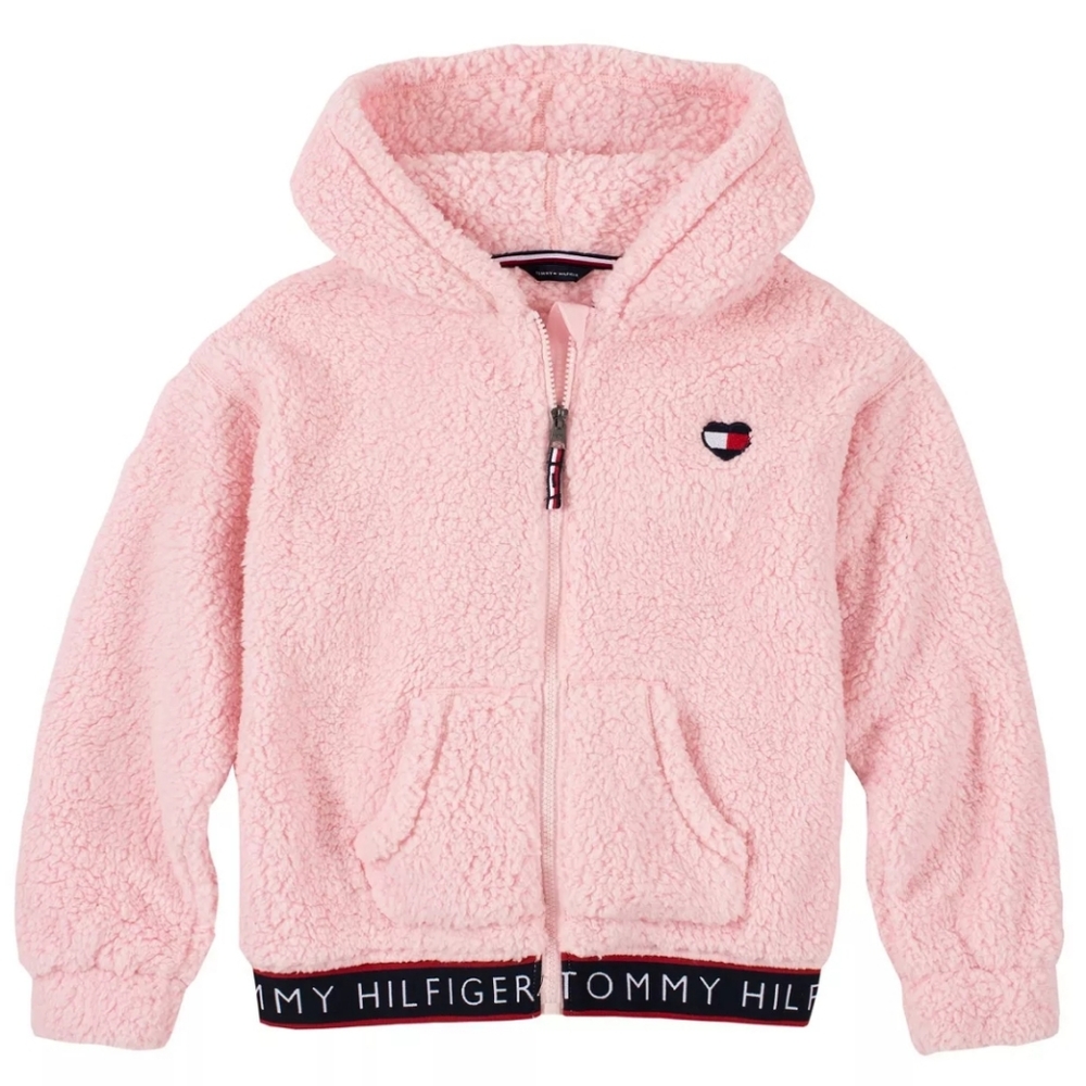 Tommy Hillfiger Toddler Kids Girl's Sherpa Jacket Zipper Hood with Ears Pink NWT